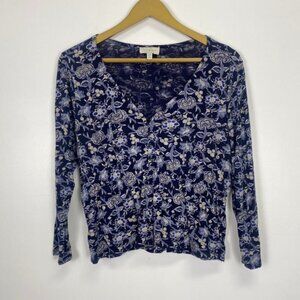 Lucky Brand Blue Floral V Neck  Top